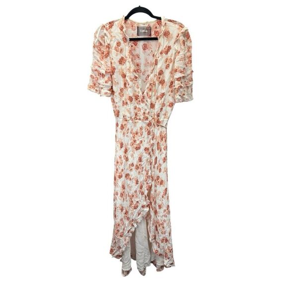 Reformation Lottie Floral Wrap Maxi Dress Pink Red M Ruffle Sleeve High Low Hem - Picture 8 of 15